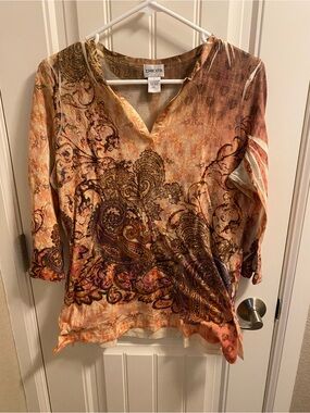 Chicos Size 1 Top Medium Sublimation Blouse Half Sleeve Shirt Med Bling